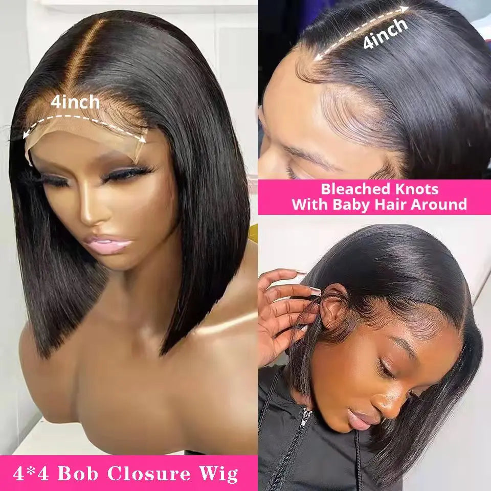 Bob Wig Human Hair 100% Straight Lace Front Wigs Brazilian Pre Plucked 13x4 Transparent Lace Frontal Short Wigs For Black Women