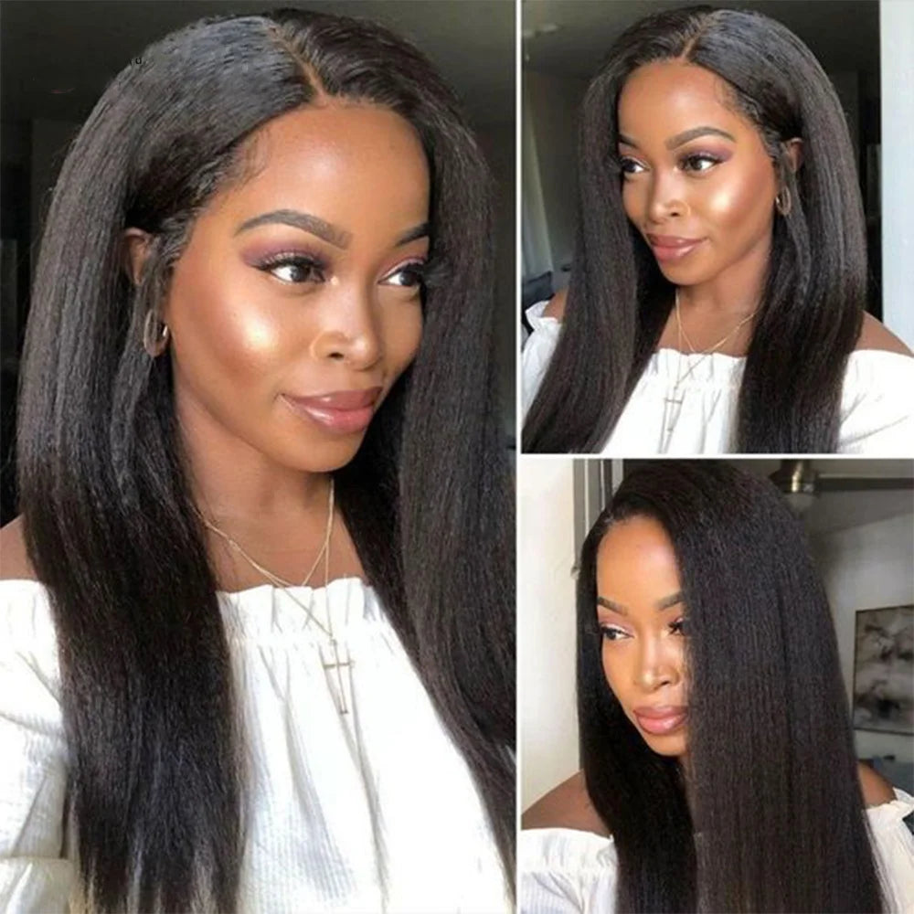 Kinky Straight 13x4 Lace Front Wigs For Women Yaki Straight Brazilian Remy Human Hair Wig HD Transparent Lace Front Wig 4x4