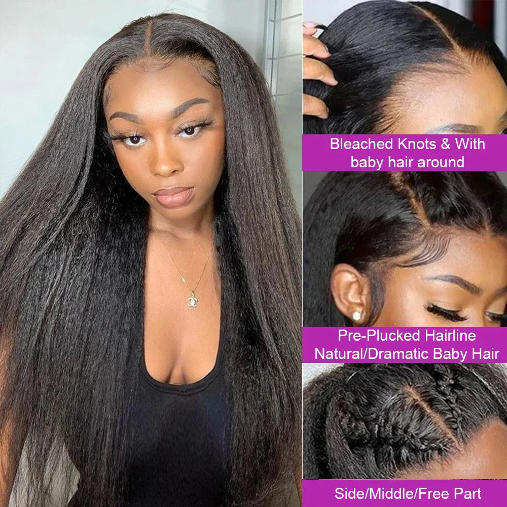 Kinky Straight 13x4 Lace Front Wigs For Women Yaki Straight Brazilian Remy Human Hair Wig HD Transparent Lace Front Wig 4x4