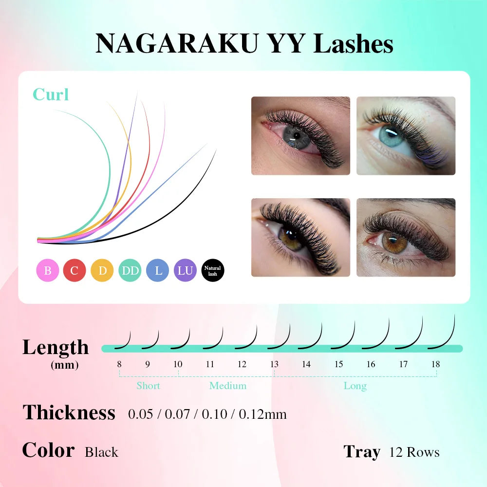NAGARAKU Single Tip 2D Y/Double Tips YY/Triple Tips YY Shape Hand Woven Premium Soft Light Eyelashes Extension