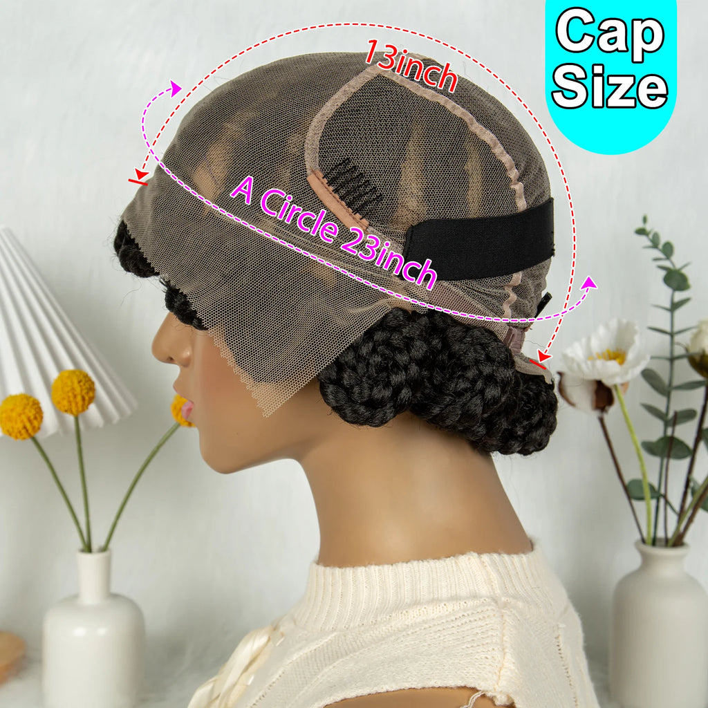 Full Lace Handmade Bantu Braided Wigs Synthetic Short Cute Braided Lace Wigs with Baby Hair Lace Front Braids Wigs for Women