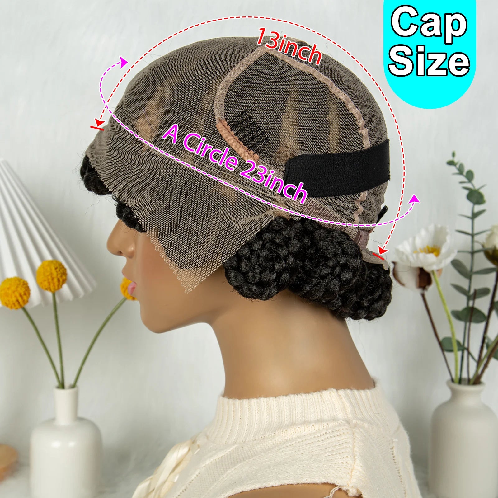 Full Lace Handmade Bantu Braided Wigs Synthetic Short Cute Braided Lace Wigs with Baby Hair Lace Front Braids Wigs for Women