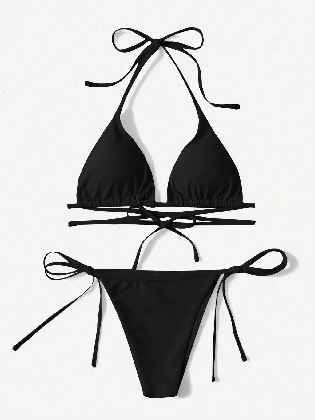 Solid color three-point bikini strap-on women's swimsuit set