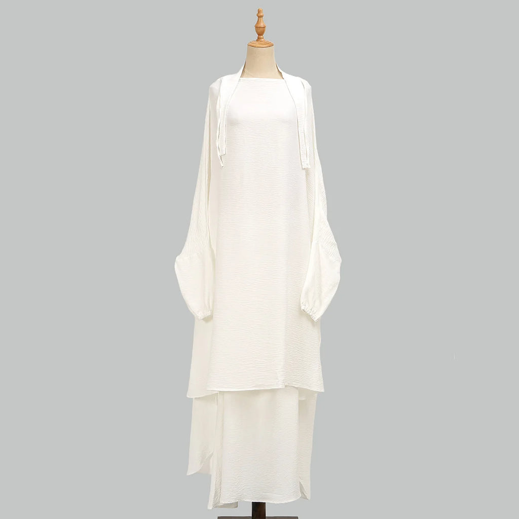 Two Piece Abaya for Woman Jilbab Prayer Set Batwing Hijab Dress Muslim Kimono Kaftan Robe Long Khimar Islam Cloth Jilbab Ramadan