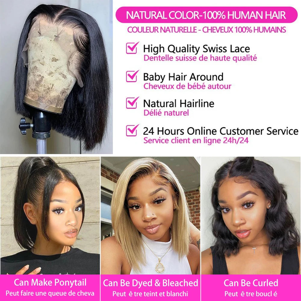 Bob Wig Human Hair 100% Straight Lace Front Wigs Brazilian Pre Plucked 13x4 Transparent Lace Frontal Short Wigs For Black Women