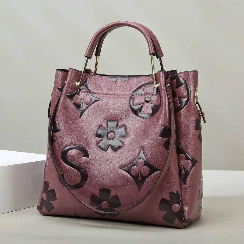 Bucket bag, large-capacity tote bag, high-end printed women's handbag, work and commuting bag