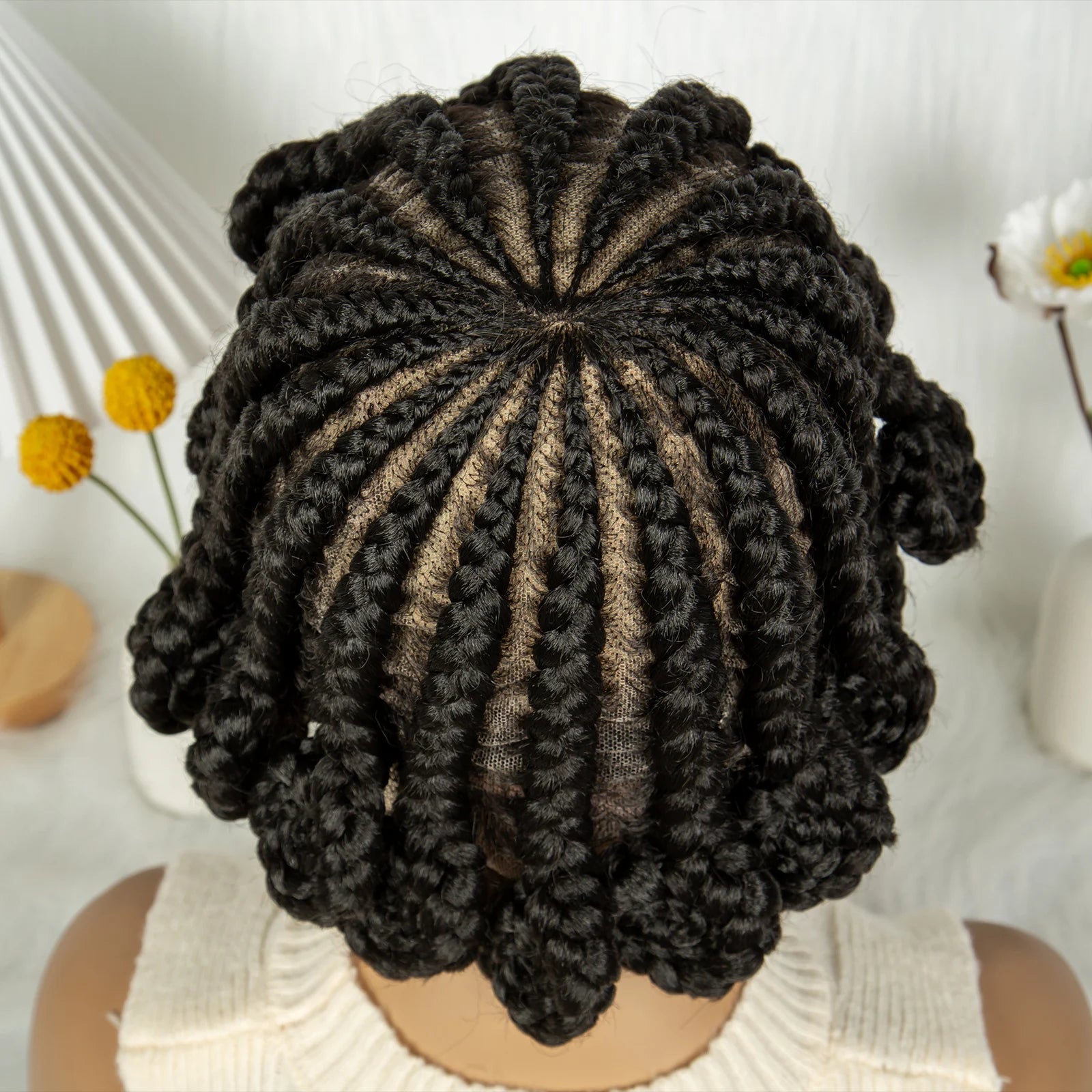 Full Lace Handmade Bantu Braided Wigs Synthetic Short Cute Braided Lace Wigs with Baby Hair Lace Front Braids Wigs for Women