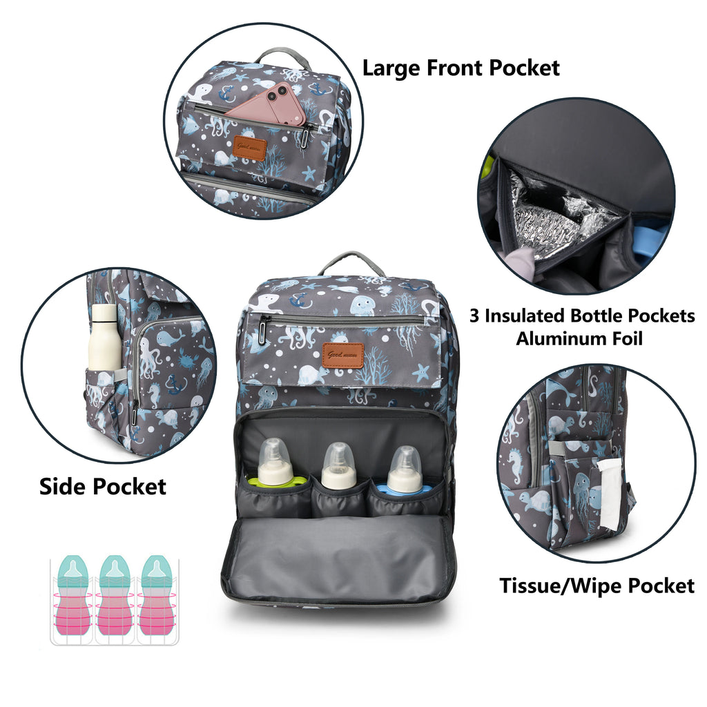 Diaper Bag Backpack, Diaper Changing Station, Multi-Functional Mom Travel Baby Diaper Bag, Large Capacity Diaper Backpack