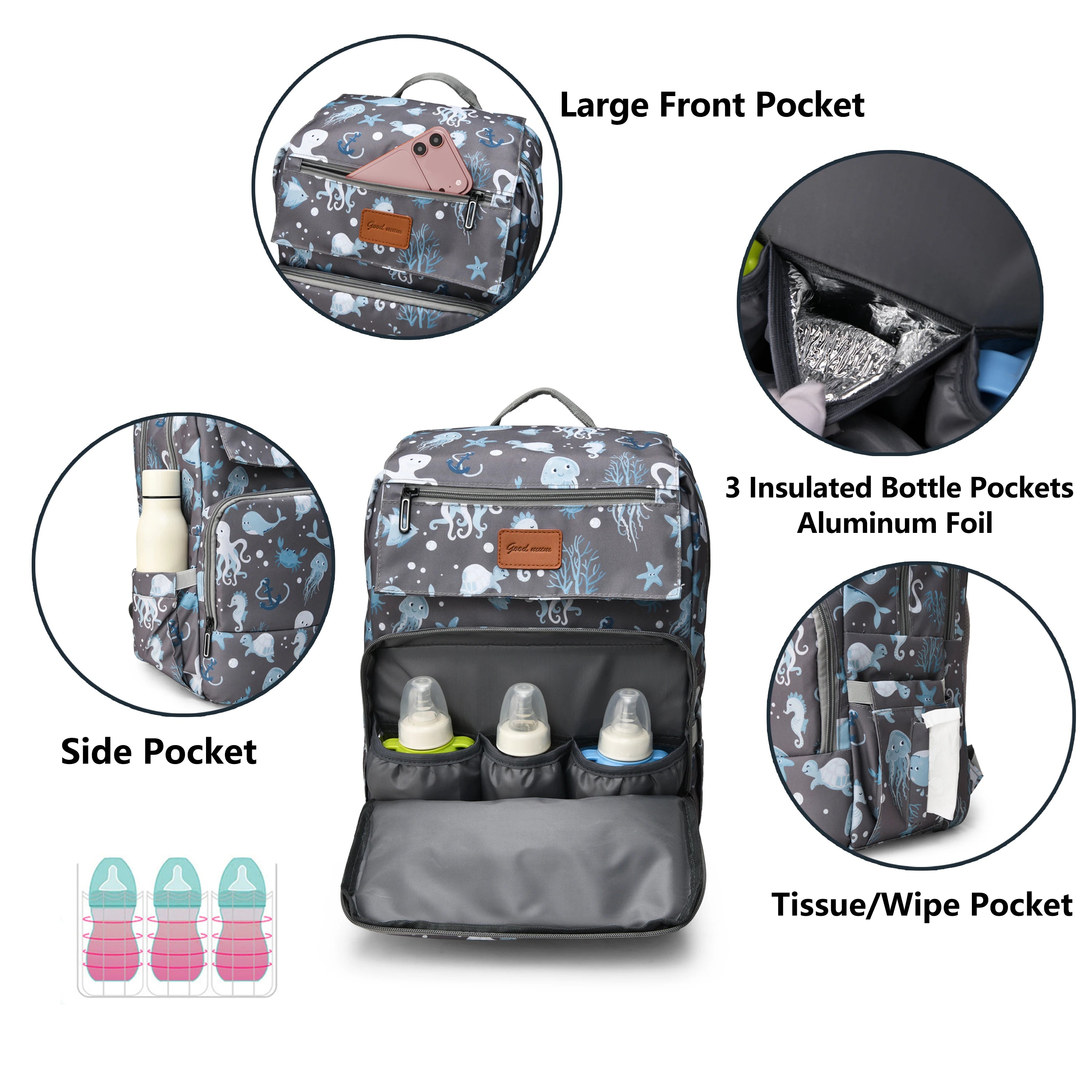 Diaper Bag Backpack, Diaper Changing Station, Multi-Functional Mom Travel Baby Diaper Bag, Large Capacity Diaper Backpack
