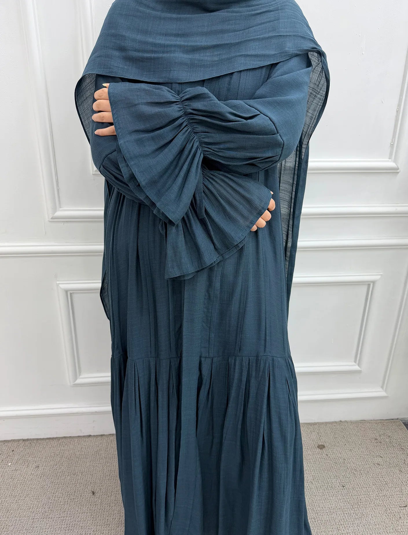 Abaya Hijab 2 Piece Set Open Dress Women Eid Muslim Khimar Dresses Cardigan Robe Ramadan Vestidos Morocco Dubai Kaftan Jalabiya