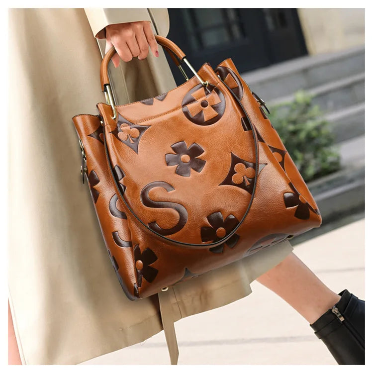 Bucket bag, large-capacity tote bag, high-end printed women's handbag, work and commuting bag