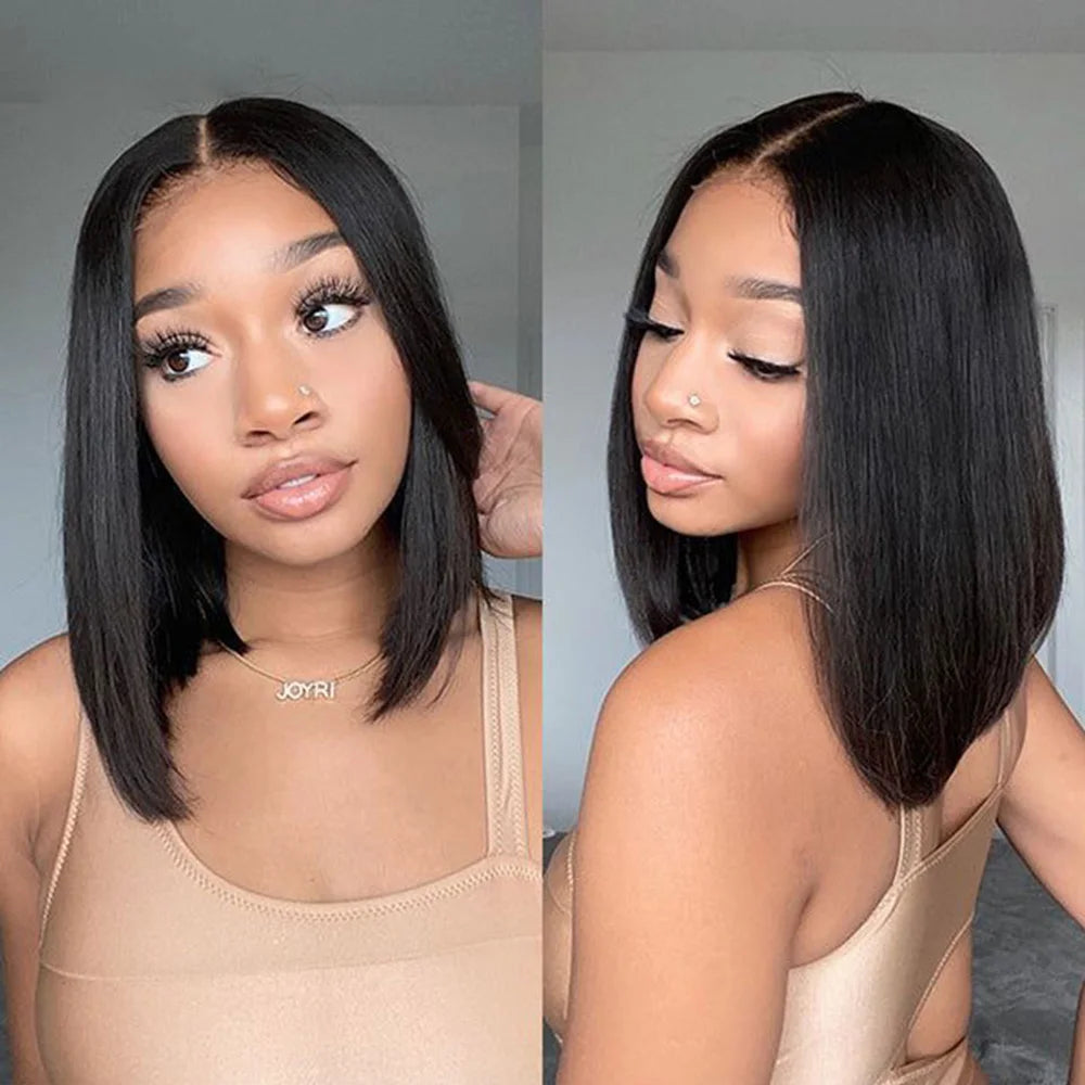 Bob Wig Human Hair 100% Straight Lace Front Wigs Brazilian Pre Plucked 13x4 Transparent Lace Frontal Short Wigs For Black Women