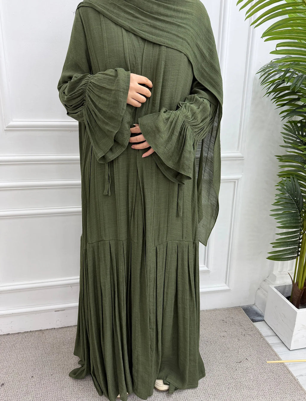 Abaya Hijab 2 Piece Set Open Dress Women Eid Muslim Khimar Dresses Cardigan Robe Ramadan Vestidos Morocco Dubai Kaftan Jalabiya
