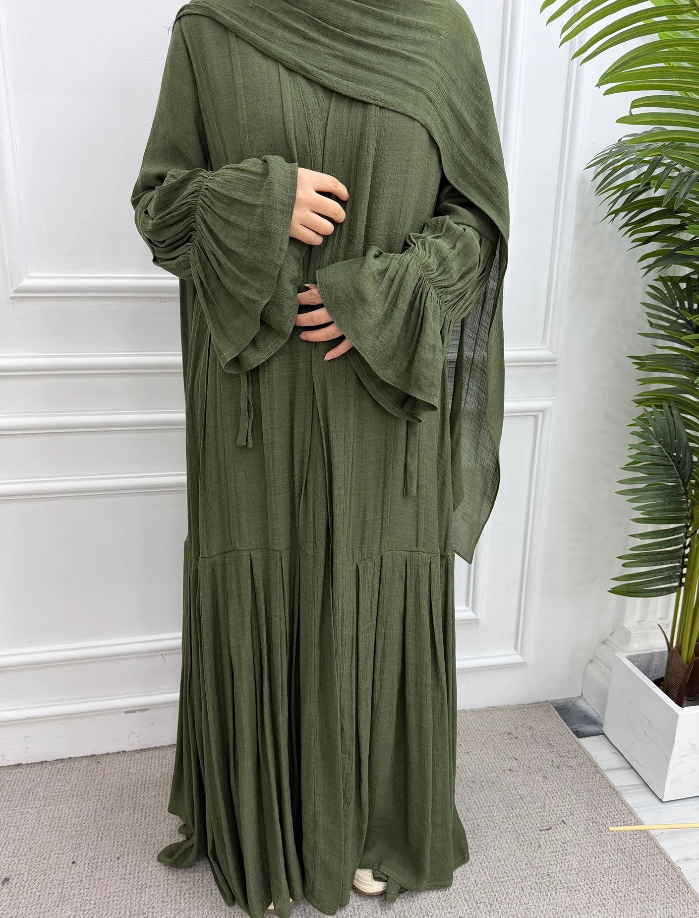 Abaya Hijab 2 Piece Set Open Dress Women Eid Muslim Khimar Dresses Cardigan Robe Ramadan Vestidos Morocco Dubai Kaftan Jalabiya