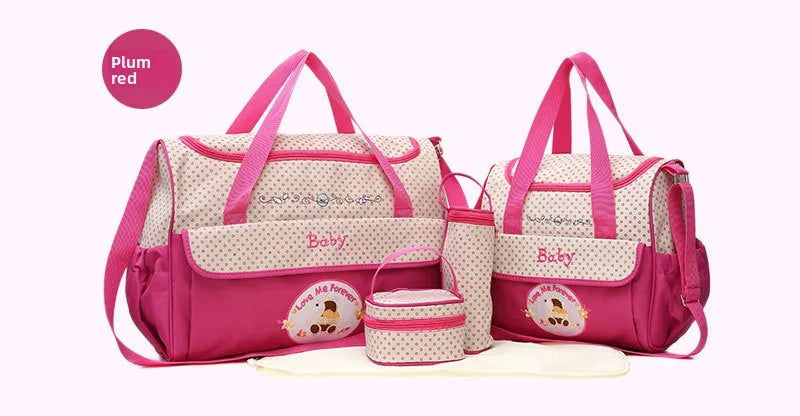 Baby Diaper Bag Large Capacity 5-piece Set Baby Diaper Storage Bag Embroidered Cartoon Fashion Multifunctional Portable Baby Bag