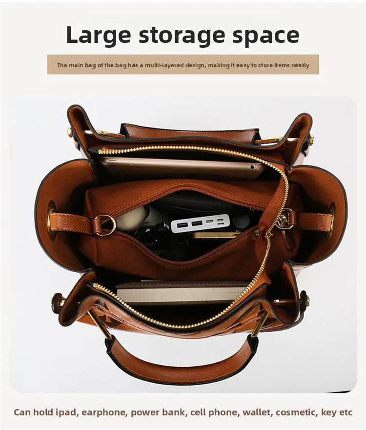 Bucket bag, large-capacity tote bag, high-end printed women's handbag, work and commuting bag