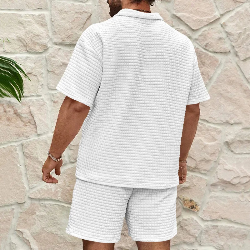2024European and American Men's Spring and Summer Trends Youth Outdoor Lapel Small Plaid Short Sleeve Shorts Sports Suit