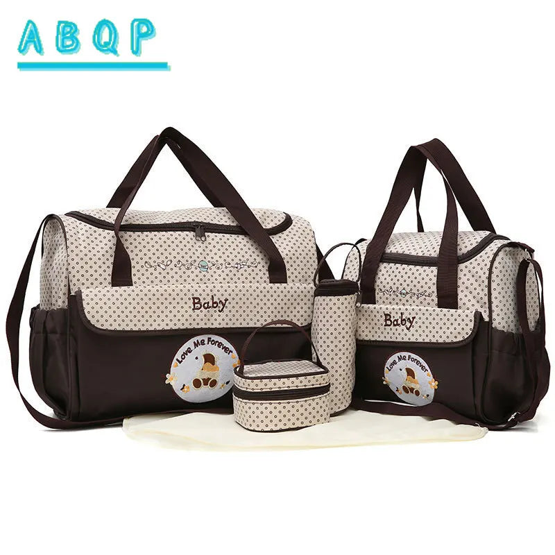Baby Diaper Bag Large Capacity 5-piece Set Baby Diaper Storage Bag Embroidered Cartoon Fashion Multifunctional Portable Baby Bag