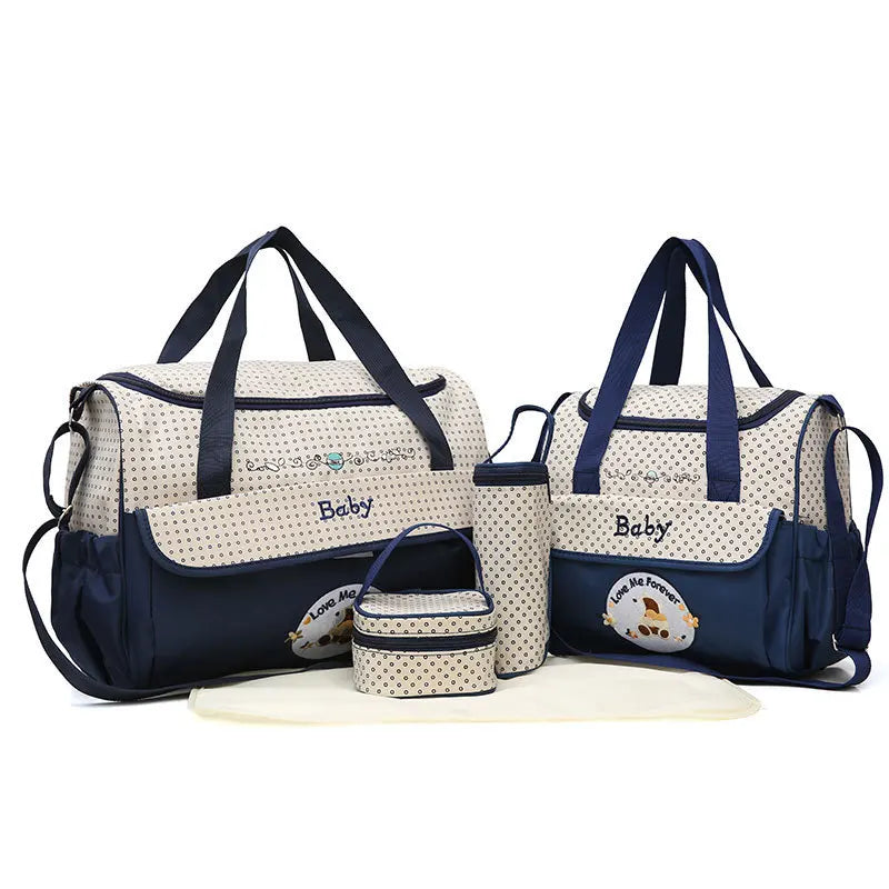 Baby Diaper Bag Large Capacity 5-piece Set Baby Diaper Storage Bag Embroidered Cartoon Fashion Multifunctional Portable Baby Bag