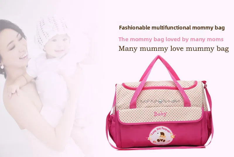 Baby Diaper Bag Large Capacity 5-piece Set Baby Diaper Storage Bag Embroidered Cartoon Fashion Multifunctional Portable Baby Bag