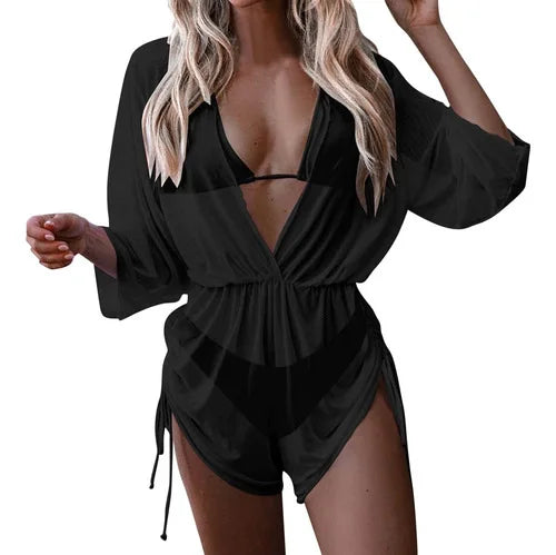 2024 New 3 Piece Bikini Set Plus Size Swimsuit Women Long Sleeve Cover Up Print Halter Swimwear Beach Wear Sexy Bathing Suit 3XL