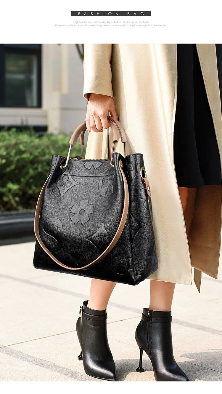 Bucket bag, large-capacity tote bag, high-end printed women's handbag, work and commuting bag