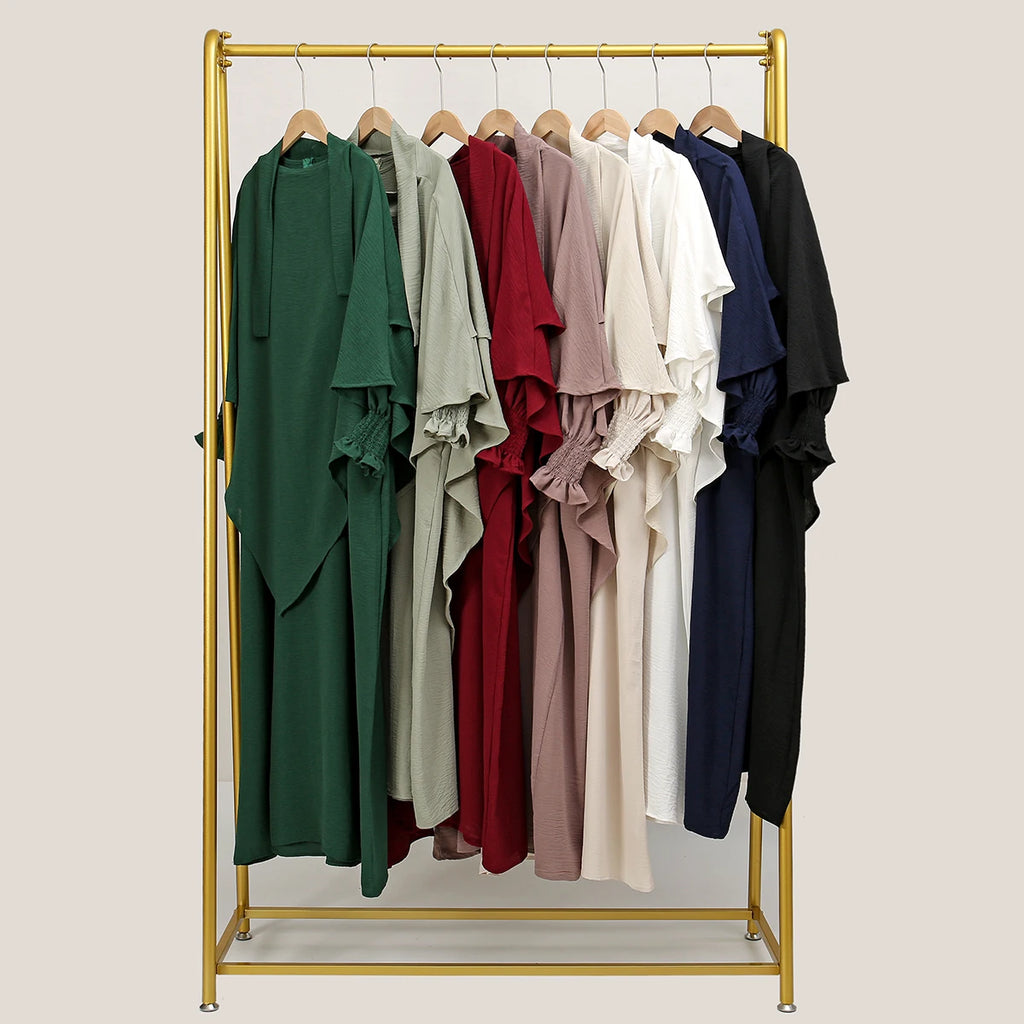 Two Piece Abaya for Woman Jilbab Prayer Set Batwing Hijab Dress Muslim Kimono Kaftan Robe Long Khimar Islam Cloth Jilbab Ramadan