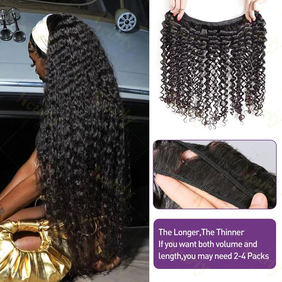 Deep Wave Human Hair Bundles Curly Hair 30Inch Brazilian Weaving Raw Virgin 100% Unprocessed Double Weft Hair Bundles Extensions