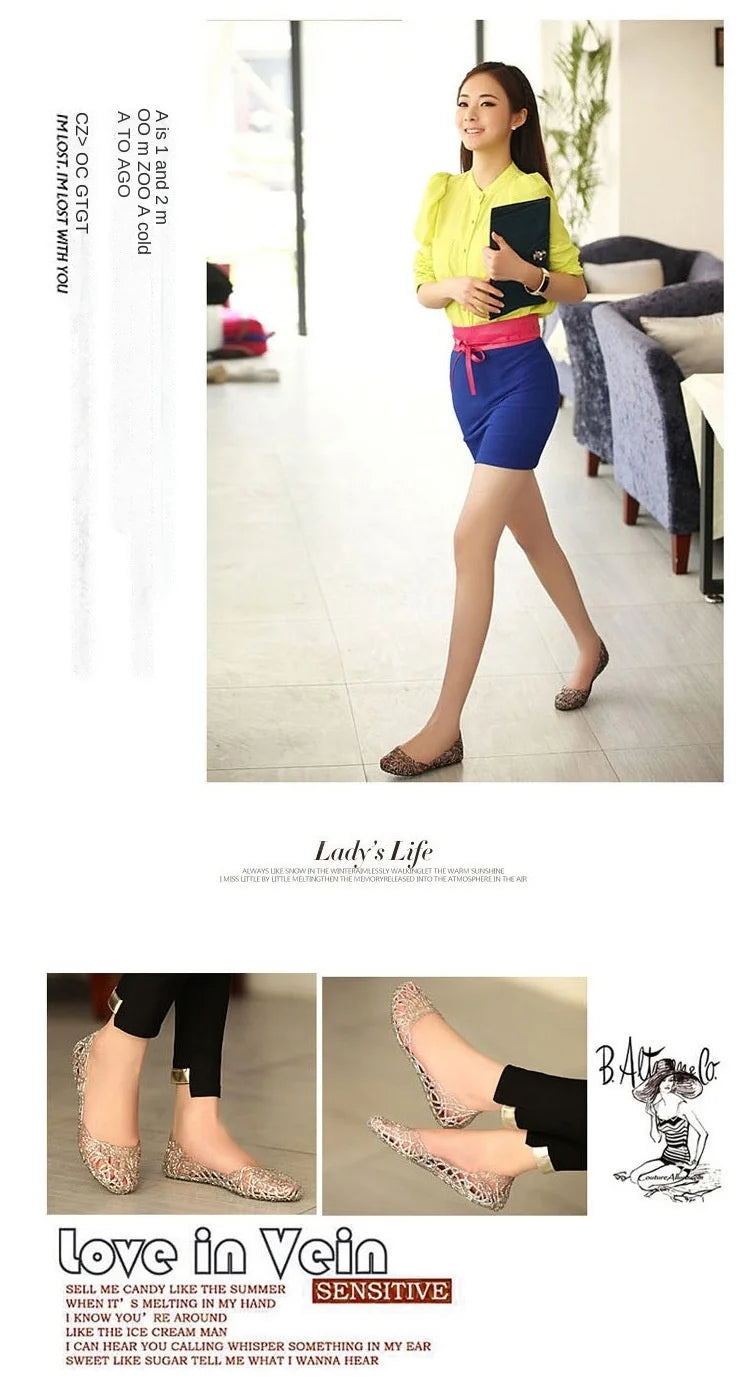 Summer women sandals flat-soled crystal clogs hollow flat-soled slip-ons shallow mouth Roman jelly shoes beach sandals