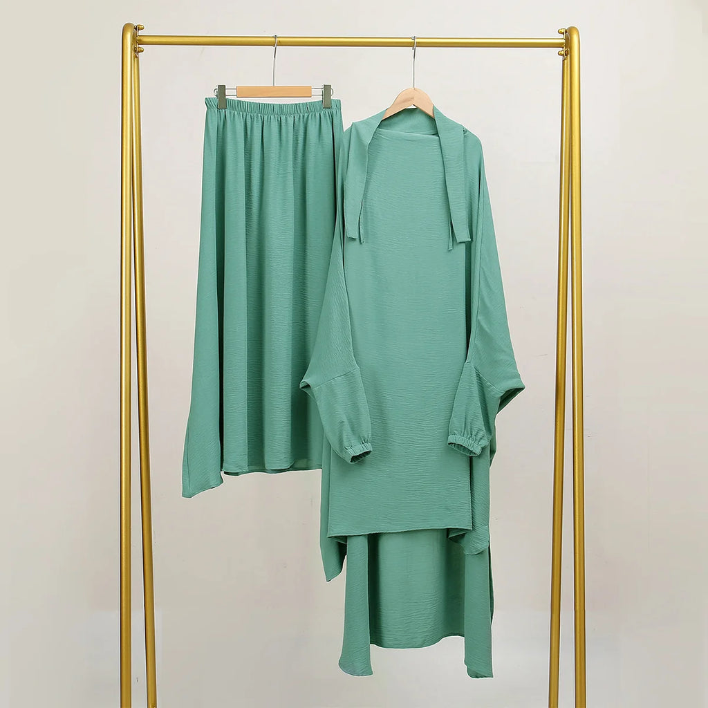 Two Piece Abaya for Woman Jilbab Prayer Set Batwing Hijab Dress Muslim Kimono Kaftan Robe Long Khimar Islam Cloth Jilbab Ramadan