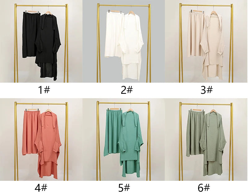 Two Piece Abaya for Woman Jilbab Prayer Set Batwing Hijab Dress Muslim Kimono Kaftan Robe Long Khimar Islam Cloth Jilbab Ramadan