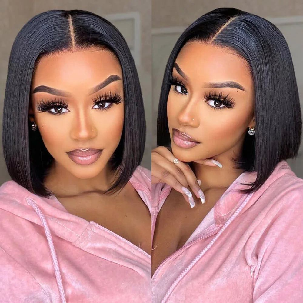 Bob Wig Human Hair 100% Straight Lace Front Wigs Brazilian Pre Plucked 13x4 Transparent Lace Frontal Short Wigs For Black Women