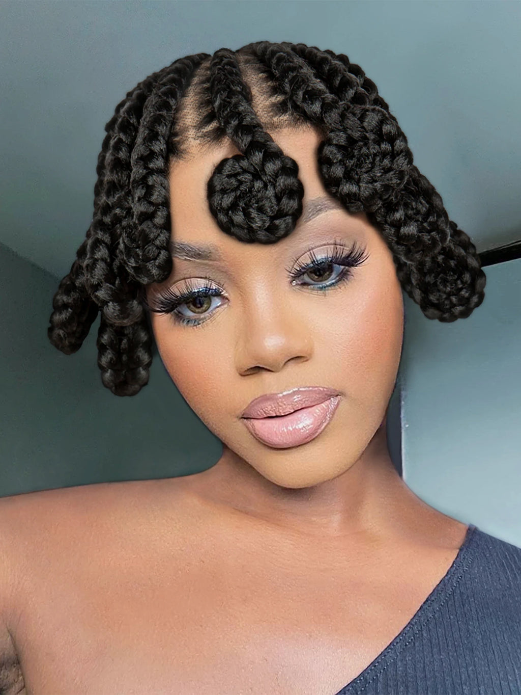 Full Lace Handmade Bantu Braided Wigs Synthetic Short Cute Braided Lace Wigs with Baby Hair Lace Front Braids Wigs for Women
