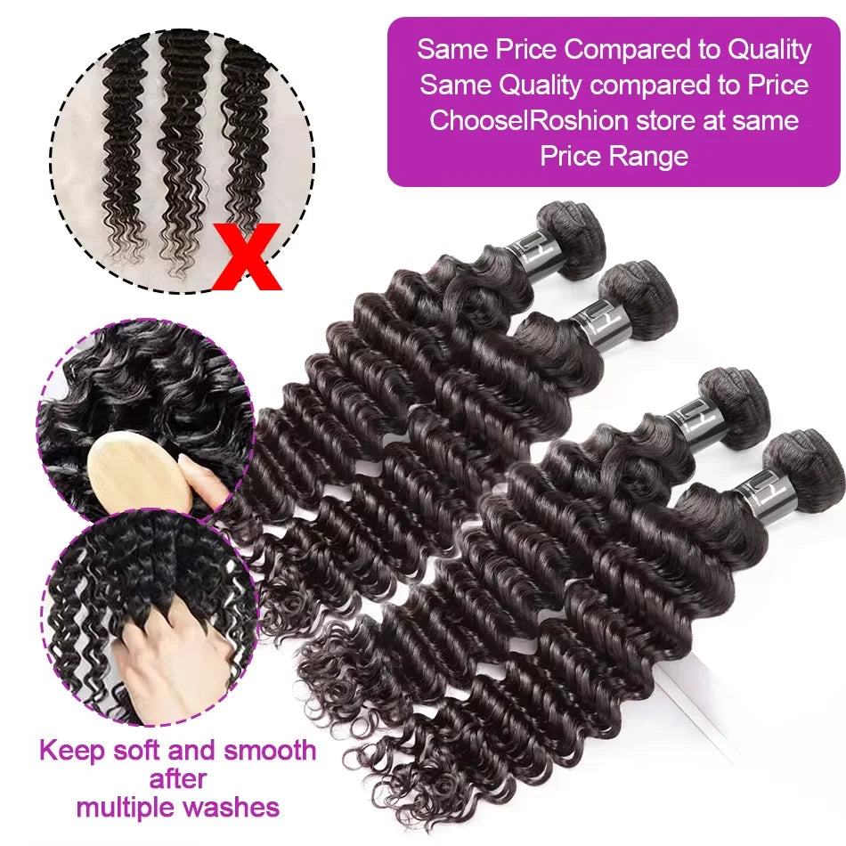 Deep Wave Human Hair Bundles Curly Hair 30Inch Brazilian Weaving Raw Virgin 100% Unprocessed Double Weft Hair Bundles Extensions