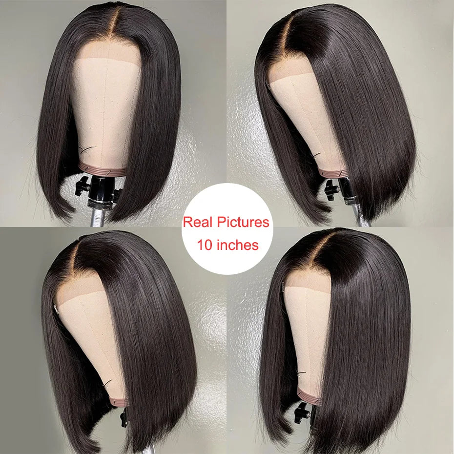 Bob Wig Human Hair 100% Straight Lace Front Wigs Brazilian Pre Plucked 13x4 Transparent Lace Frontal Short Wigs For Black Women