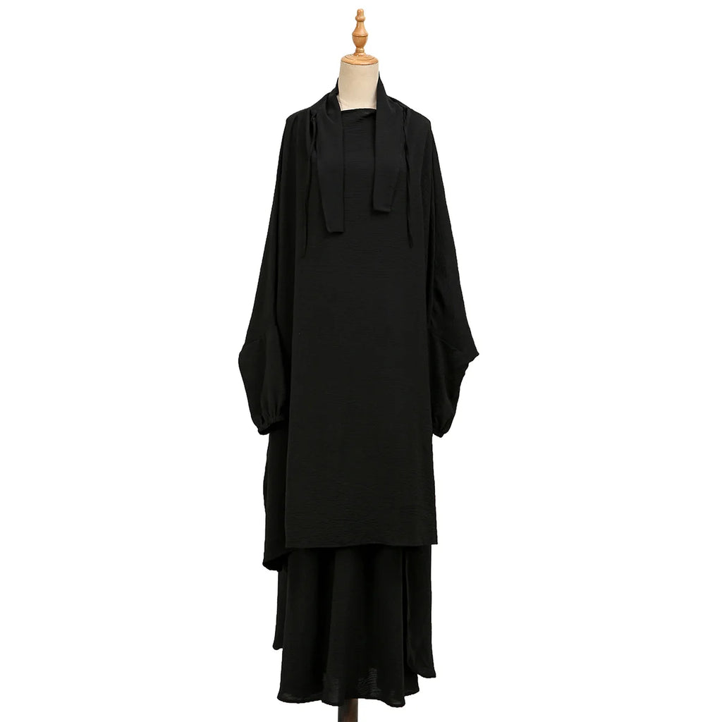Two Piece Abaya for Woman Jilbab Prayer Set Batwing Hijab Dress Muslim Kimono Kaftan Robe Long Khimar Islam Cloth Jilbab Ramadan