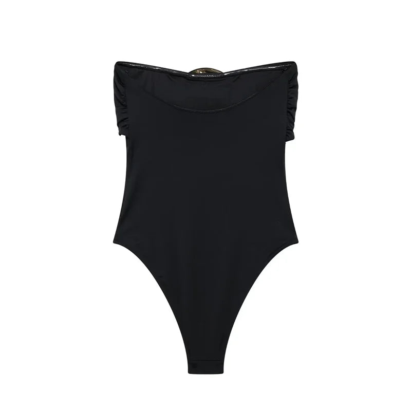 MUJER Off Shoulder Black Woman Body Sleeveless Tight Bodysuit Lingerie Sexy Backless Bodysuit Women Summer One Pieces Swimsuit