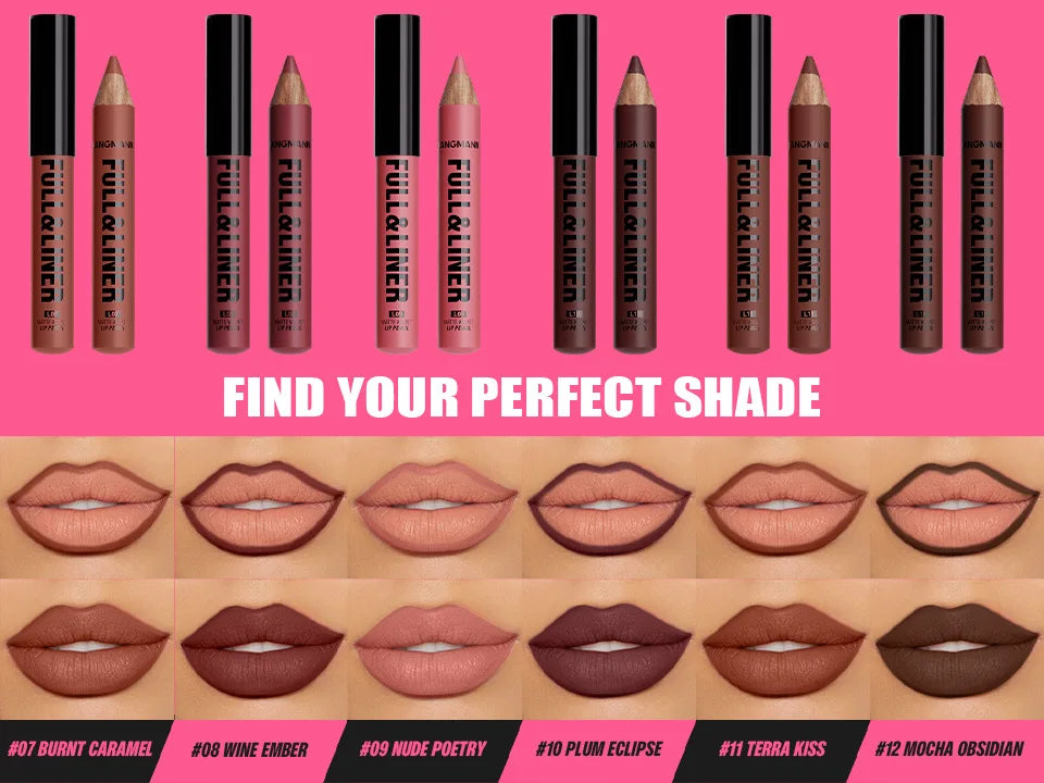 Waterproof Matte Lipliner Pencil Brown Contour Tint Lipstick Pen Long Lasting 12 Color Wooden Lip Liner Pencil Full-lip Makeup