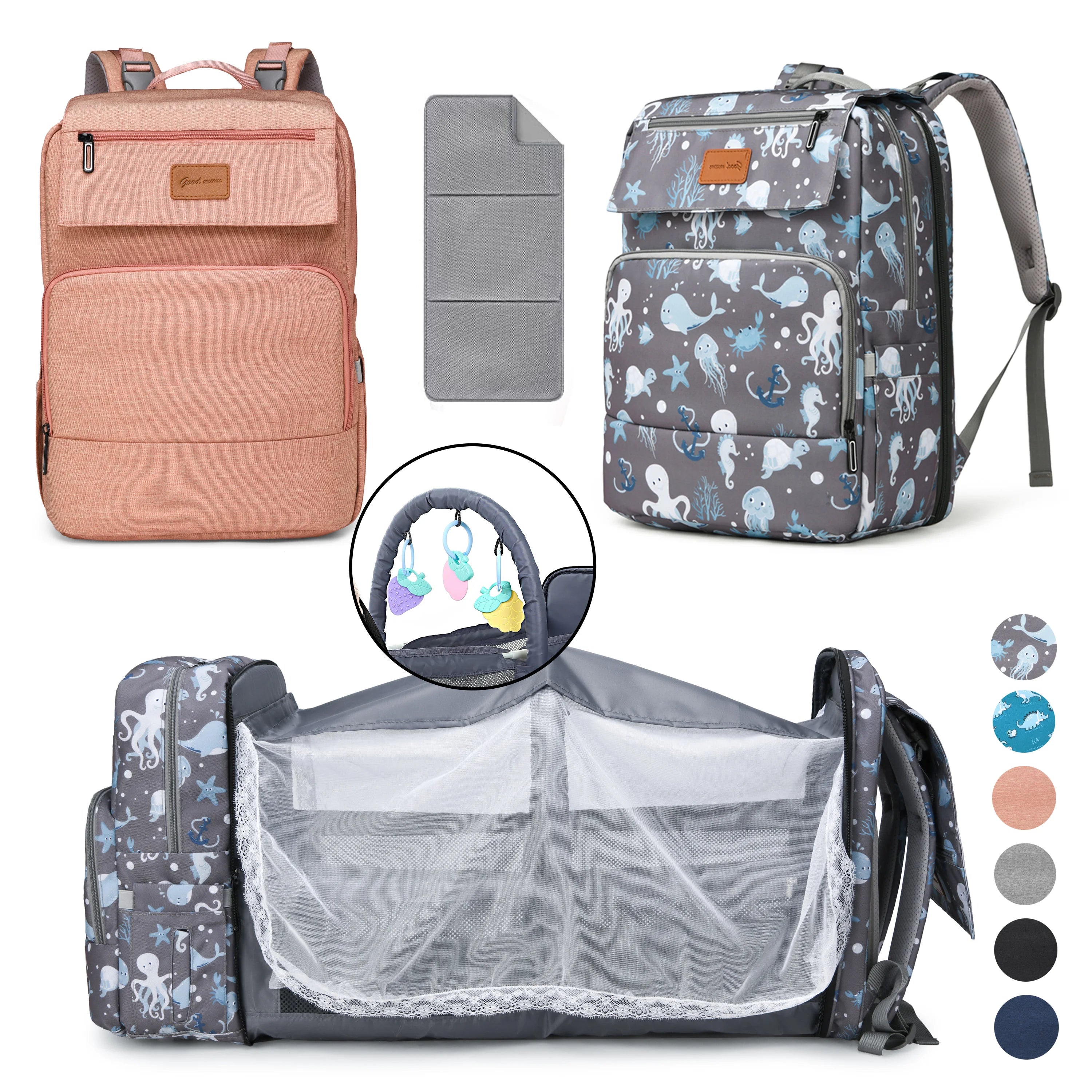 Diaper Bag Backpack, Diaper Changing Station, Multi-Functional Mom Travel Baby Diaper Bag, Large Capacity Diaper Backpack