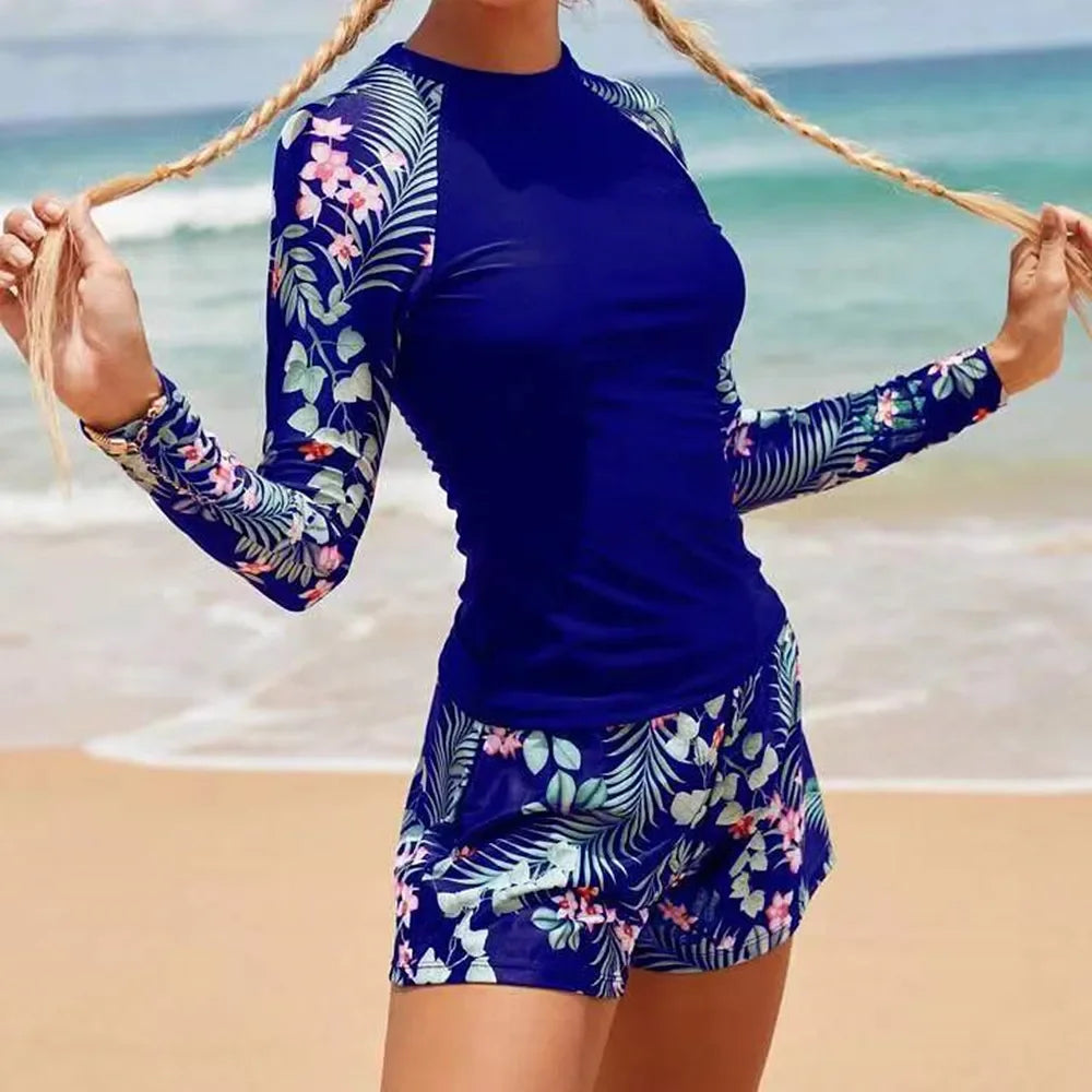 Hot Sale Of The Season New Women's Long Sleeve Digital Print Conservative Bikini Swimsuit Cross-Border Fashionable Swimwear from