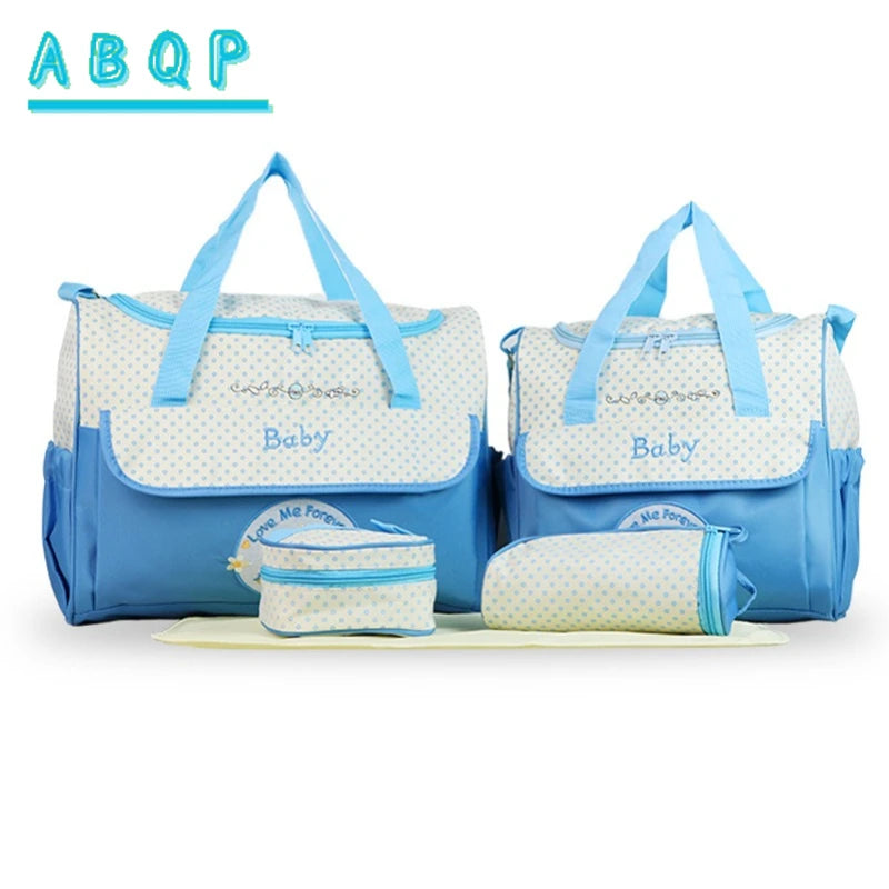 Baby Diaper Bag Large Capacity 5-piece Set Baby Diaper Storage Bag Embroidered Cartoon Fashion Multifunctional Portable Baby Bag