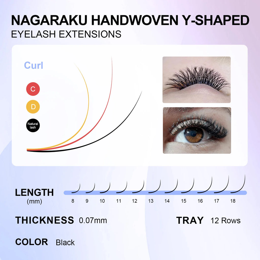 NAGARAKU Single Tip 2D Y/Double Tips YY/Triple Tips YY Shape Hand Woven Premium Soft Light Eyelashes Extension