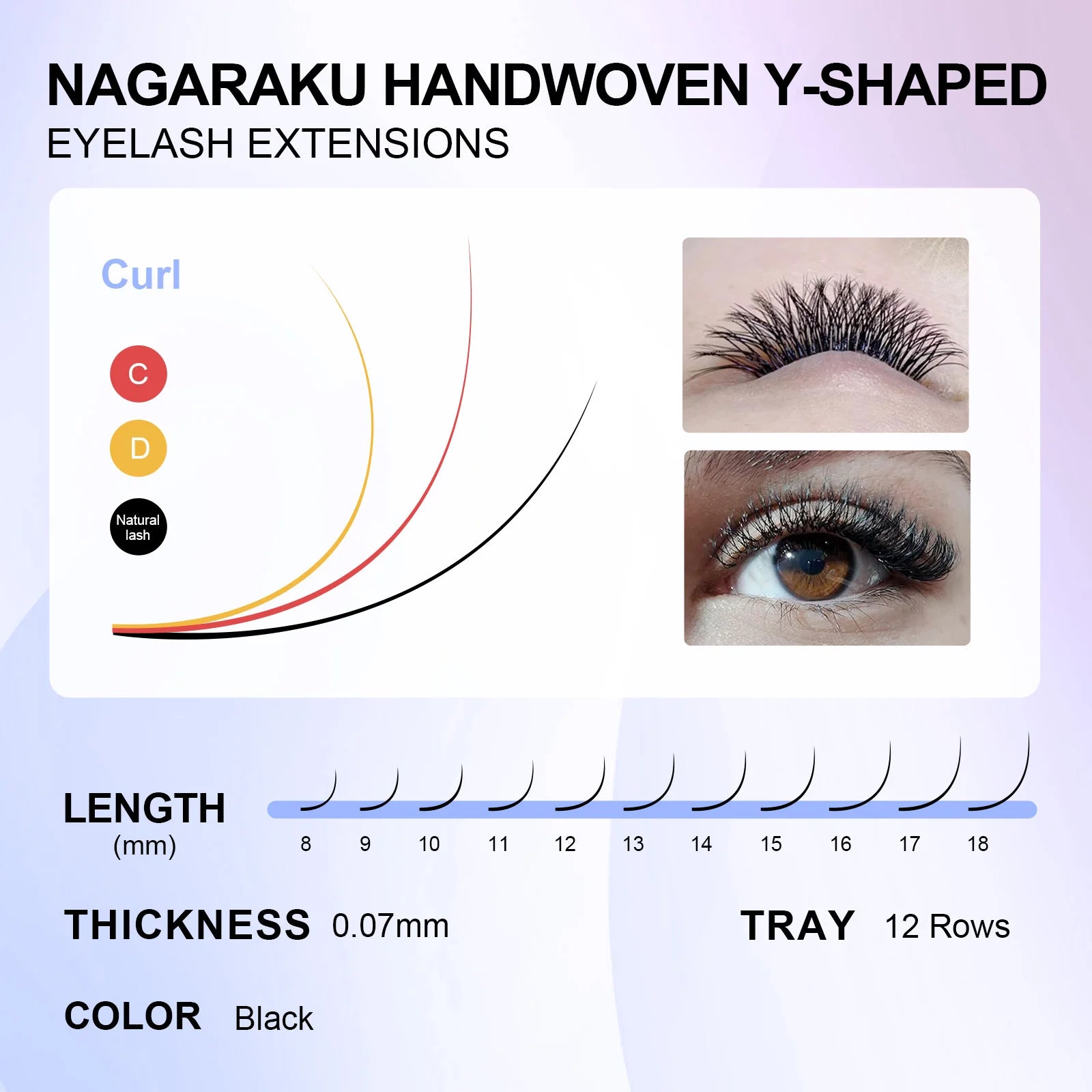 NAGARAKU Single Tip 2D Y/Double Tips YY/Triple Tips YY Shape Hand Woven Premium Soft Light Eyelashes Extension