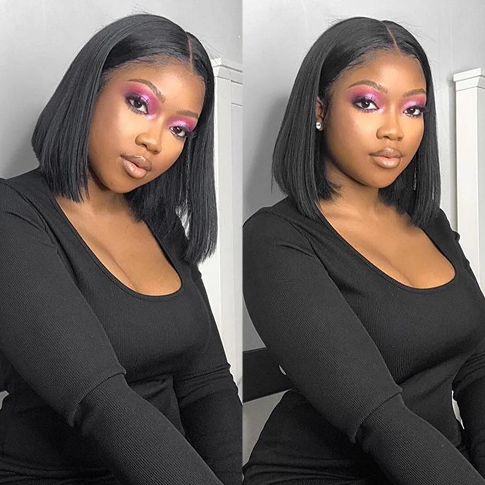 Bob Wig Human Hair 100% Straight Lace Front Wigs Brazilian Pre Plucked 13x4 Transparent Lace Frontal Short Wigs For Black Women