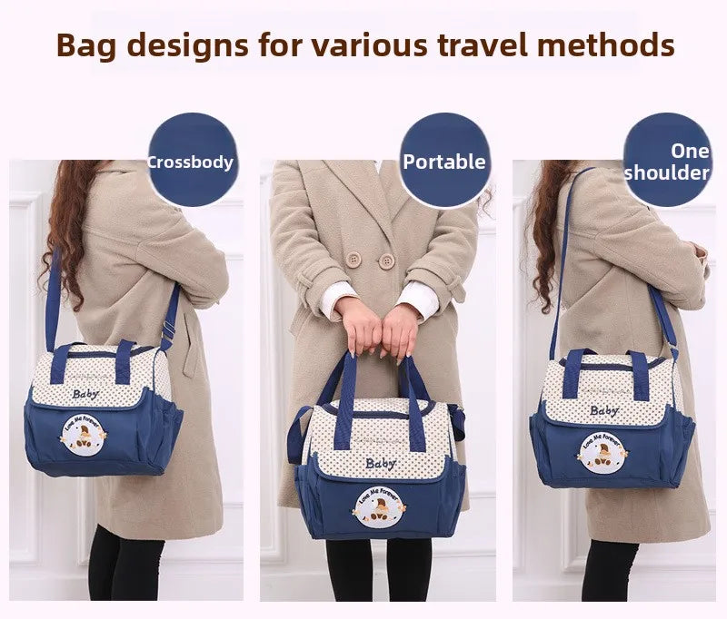 Baby Diaper Bag Large Capacity 5-piece Set Baby Diaper Storage Bag Embroidered Cartoon Fashion Multifunctional Portable Baby Bag