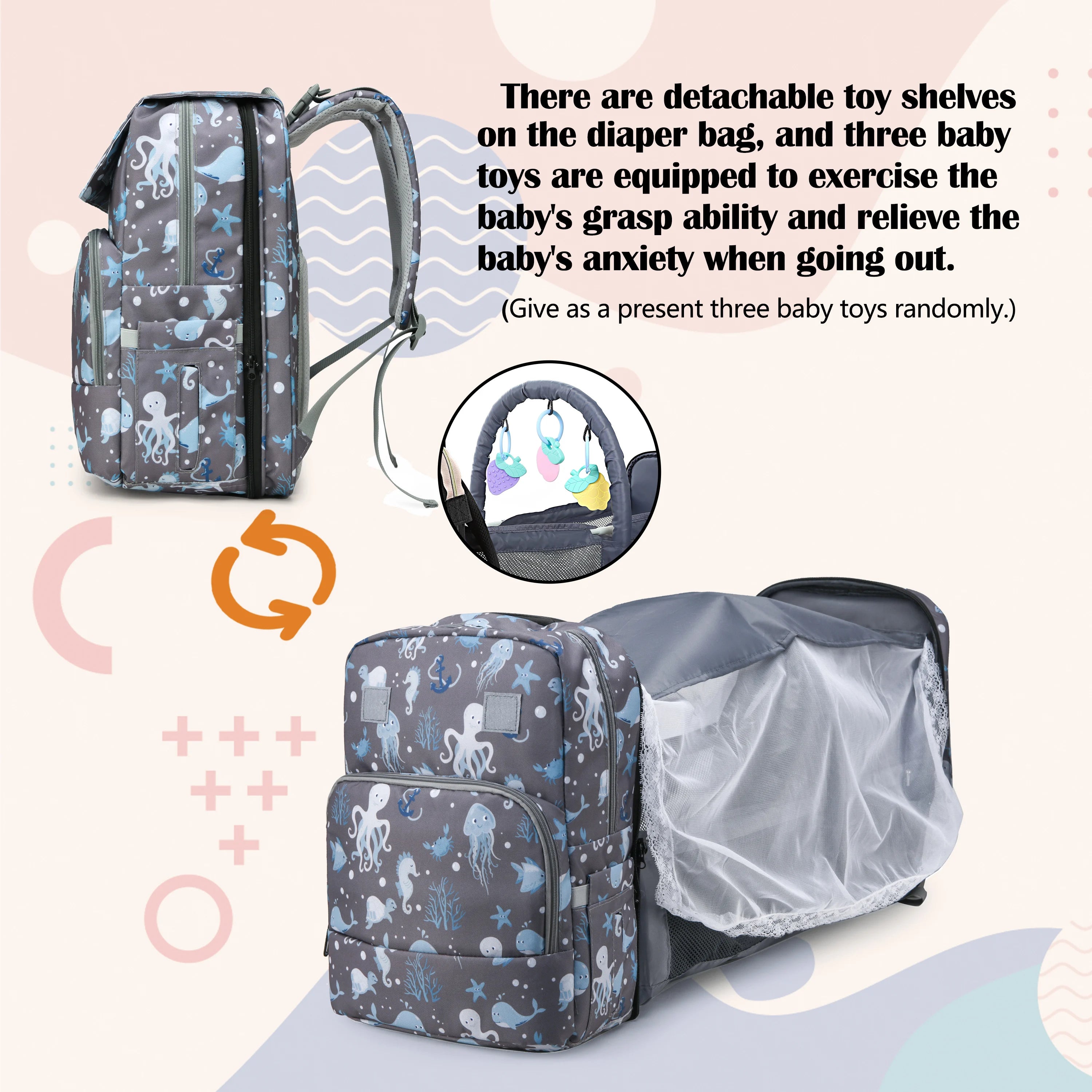 Diaper Bag Backpack, Diaper Changing Station, Multi-Functional Mom Travel Baby Diaper Bag, Large Capacity Diaper Backpack