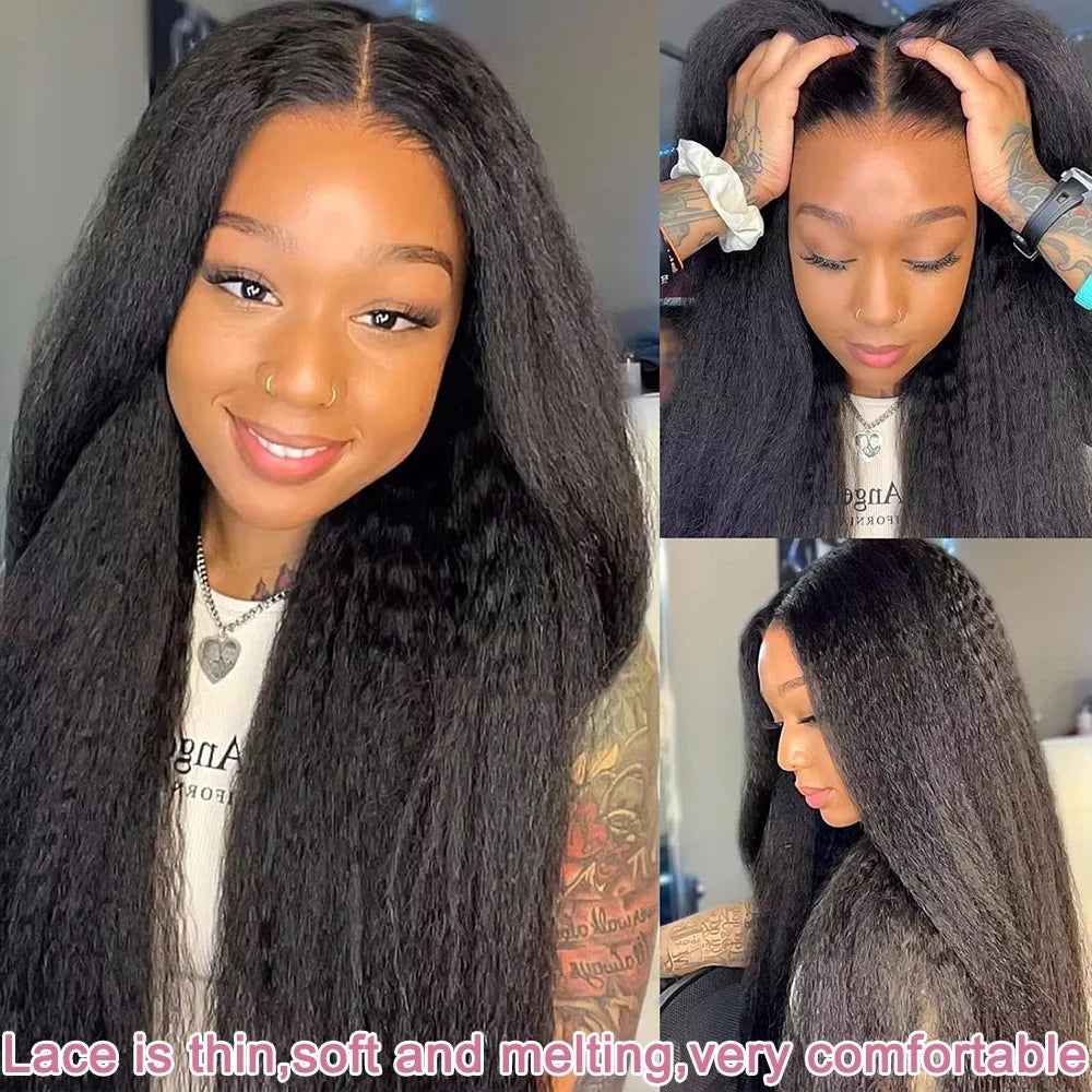 Kinky Straight 13x4 Lace Front Wigs For Women Yaki Straight Brazilian Remy Human Hair Wig HD Transparent Lace Front Wig 4x4