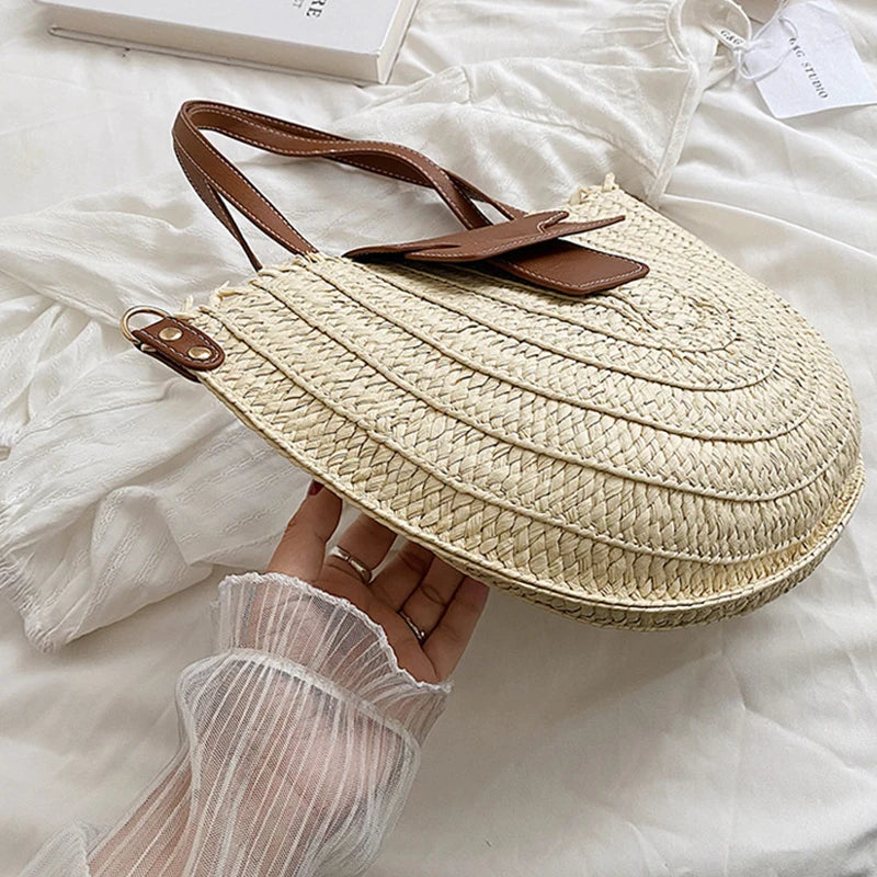 Summer Women Travel Straw Bags Rattan Shoulder Crossbdoy Bag Handmade Woven Beach Bag Female Large Capacity Saddle Handbags Tote